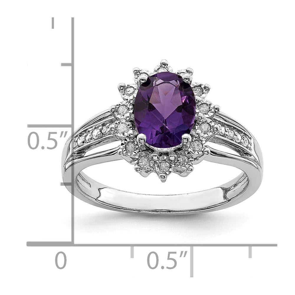 Sterling Silver Rhodium-plated Diamond & Amethyst Ring