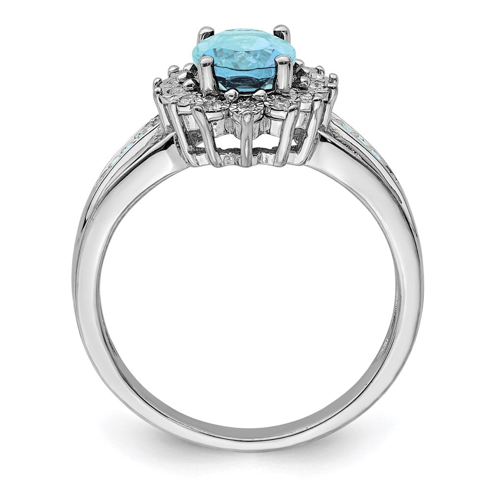 Sterling Silver Rhodium Diamond & Sky Blue Topaz Ring