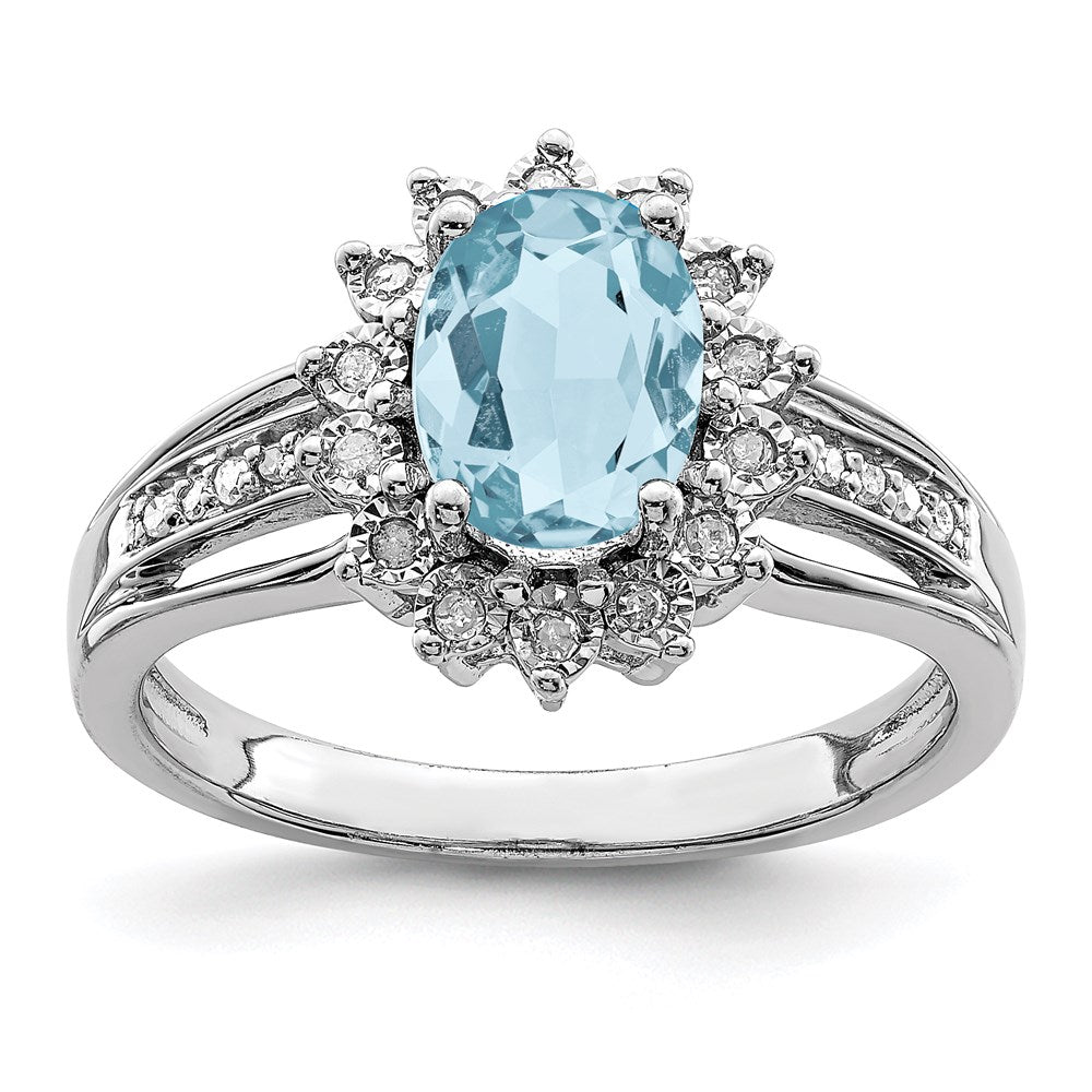 Sterling Silver Rhodium Diamond & Sky Blue Topaz Ring