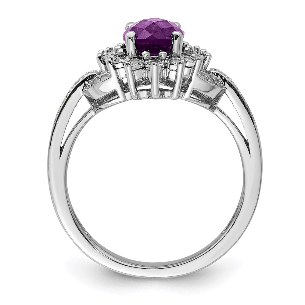 Sterling Silver Rhodium-plated Diamond & Checker-Cut Amethyst Ring