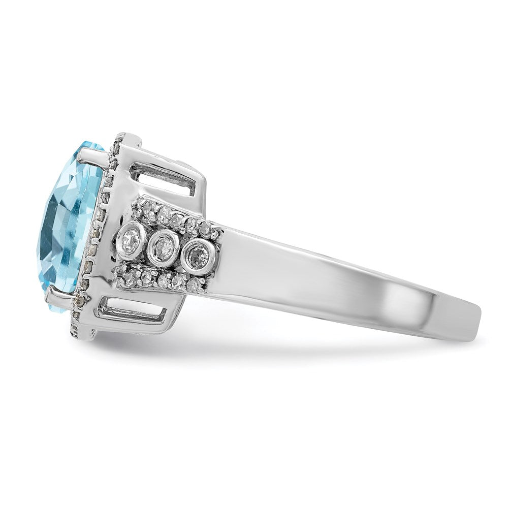 Sterling Silver Rhodium Diamond & Checker-Cut Sky Blue Topaz Ring