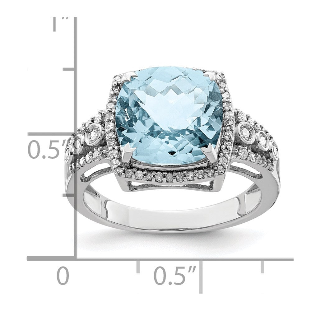 Sterling Silver Rhodium Diamond & Checker-Cut Sky Blue Topaz Ring