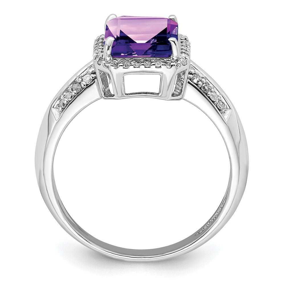 Sterling Silver Rhodium-plated Amethyst & Diamond Ring