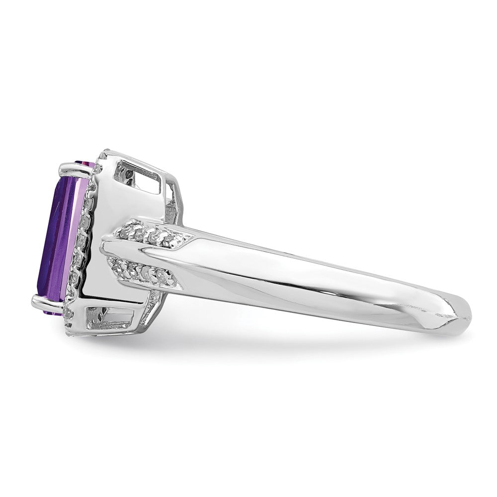 Sterling Silver Rhodium-plated Amethyst & Diamond Ring