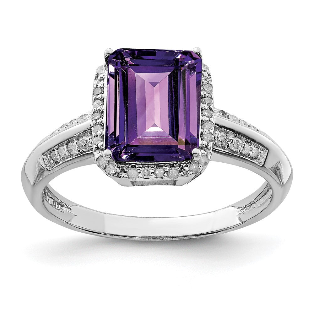 Sterling Silver Rhodium-plated Amethyst & Diamond Ring