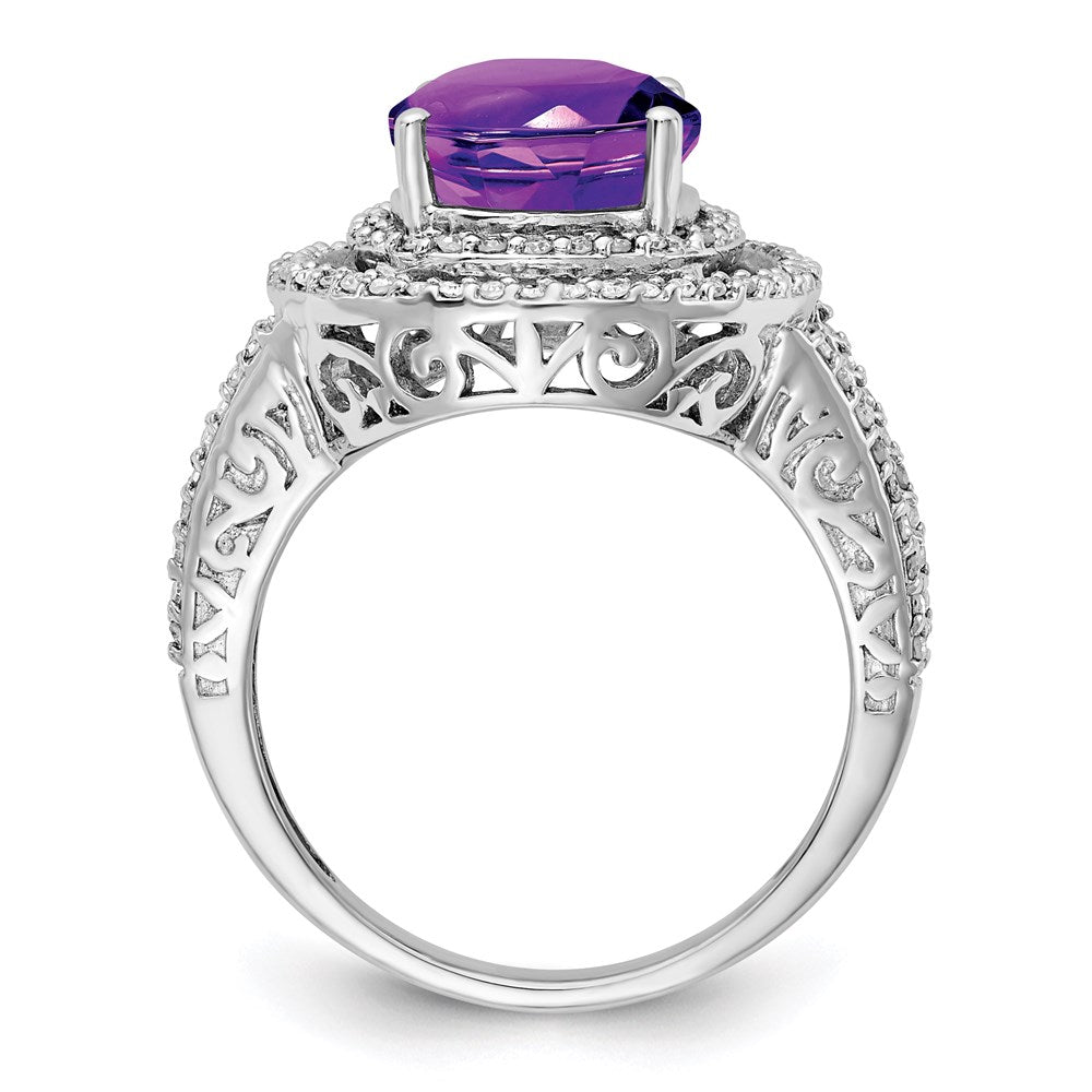 Sterling Silver Rhodium-plated Amethyst & Diamond Ring