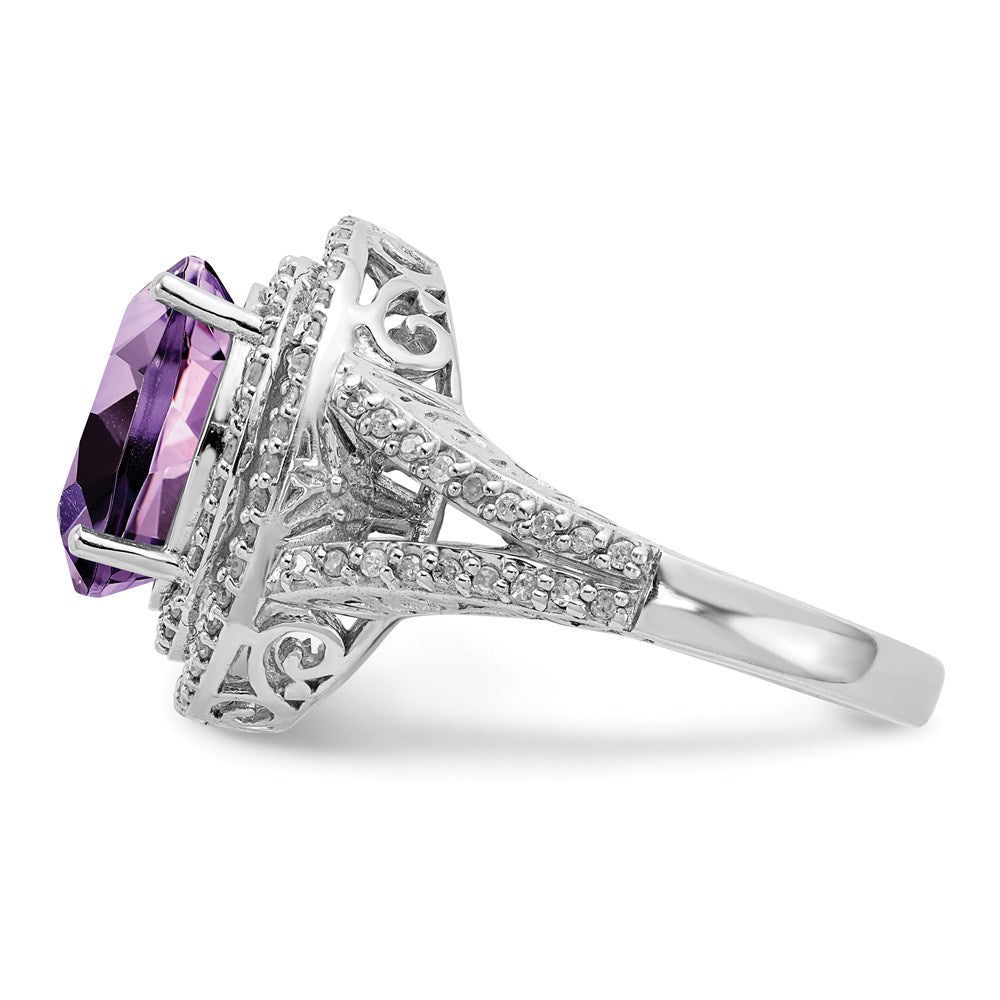 Sterling Silver Rhodium-plated Amethyst & Diamond Ring