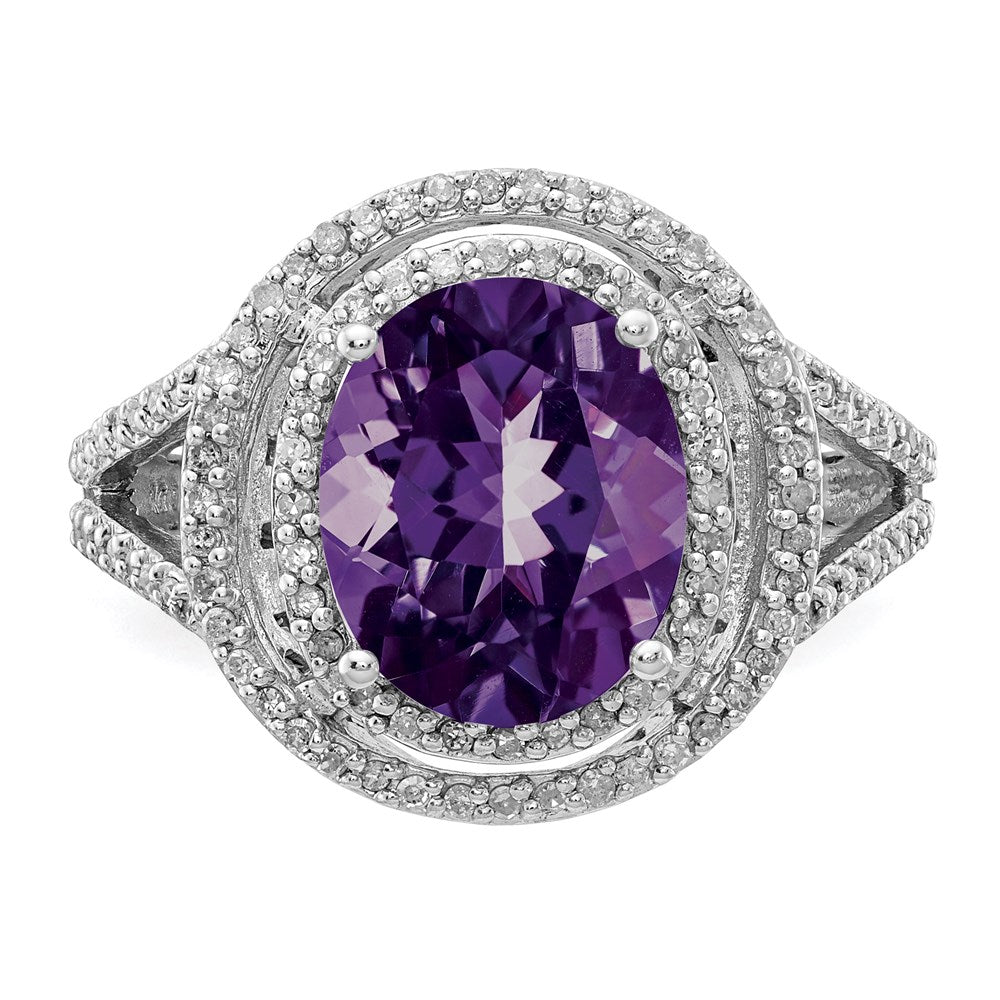 Sterling Silver Rhodium-plated Amethyst & Diamond Ring