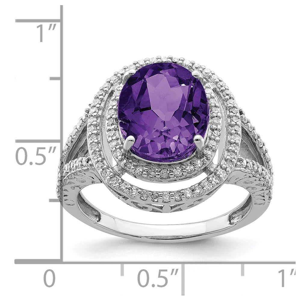 Sterling Silver Rhodium-plated Amethyst & Diamond Ring