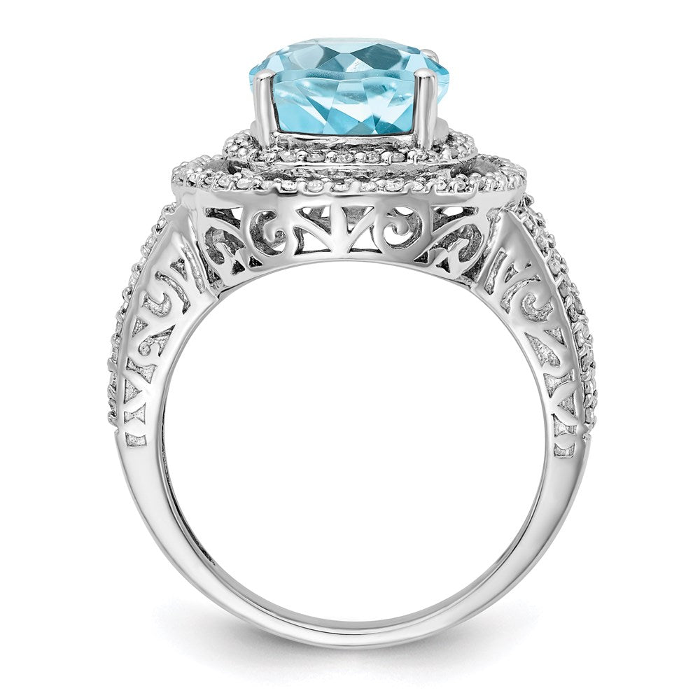 Sterling Silver Rhodium Diamond & Sky Blue Topaz Ring