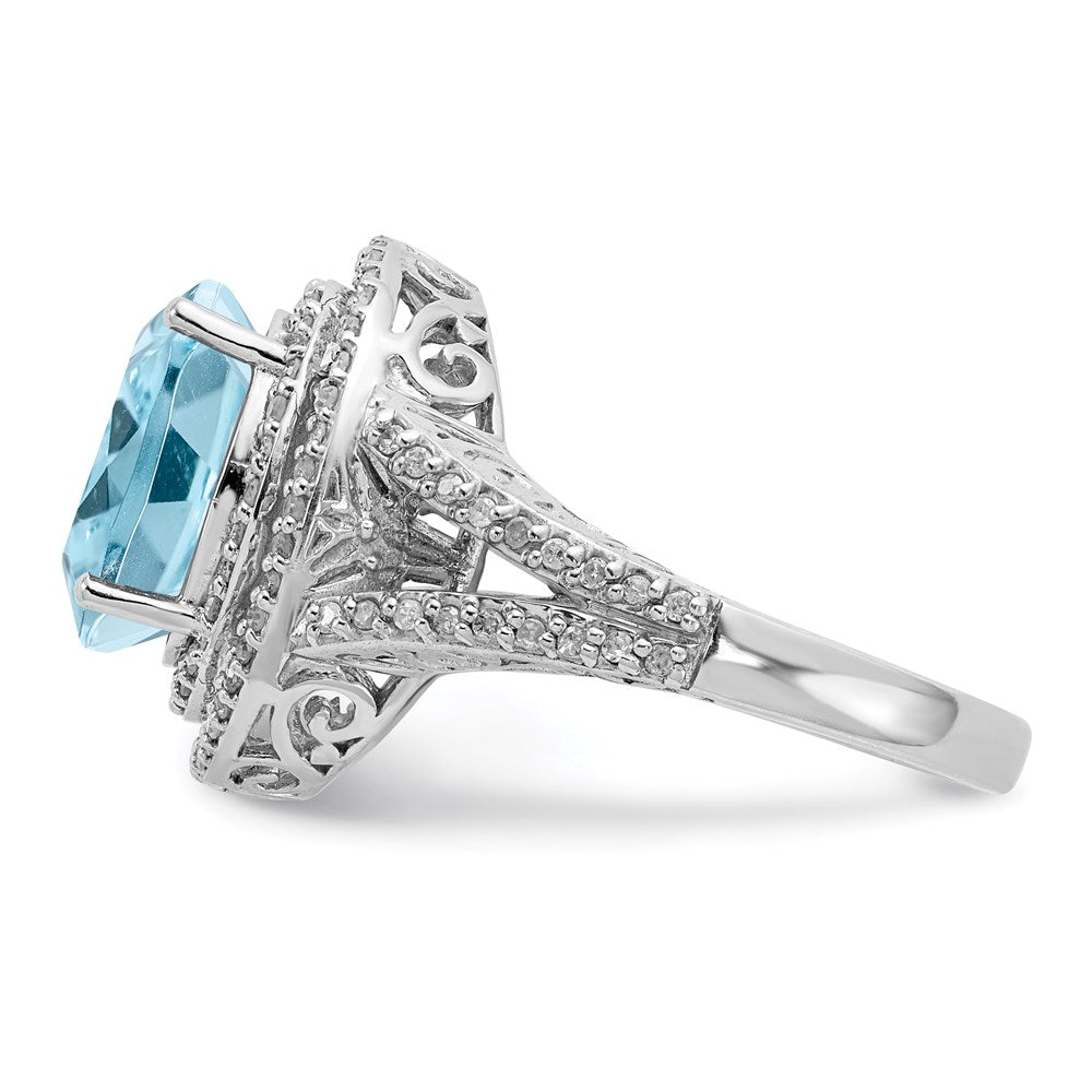 Sterling Silver Rhodium Diamond & Sky Blue Topaz Ring