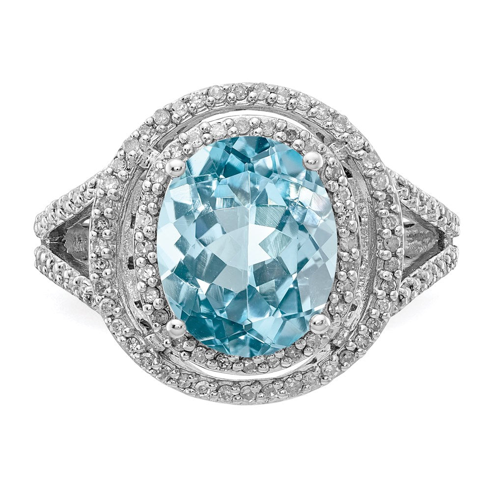 Sterling Silver Rhodium Diamond & Sky Blue Topaz Ring