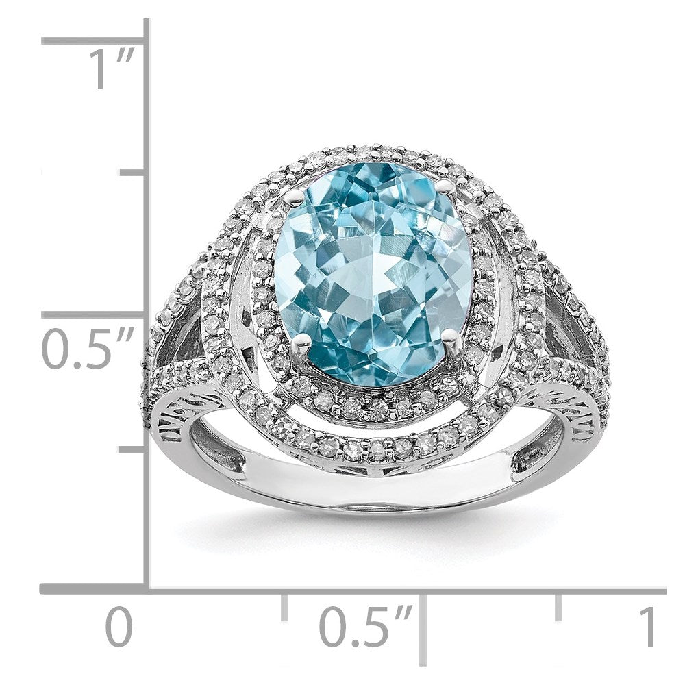 Sterling Silver Rhodium Diamond & Sky Blue Topaz Ring