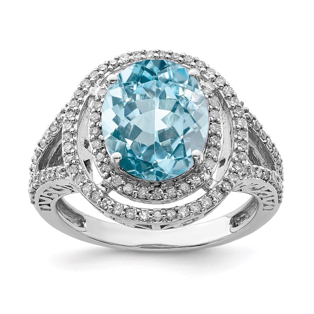 Sterling Silver Rhodium Diamond & Sky Blue Topaz Ring