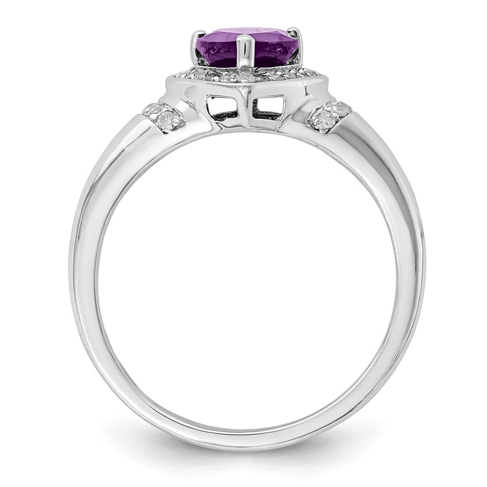 Sterling Silver Rhodium-plated Amethyst & Diamond Ring