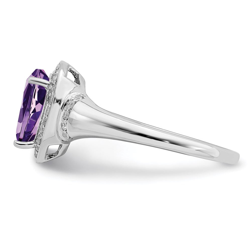 Sterling Silver Rhodium-plated Amethyst & Diamond Ring