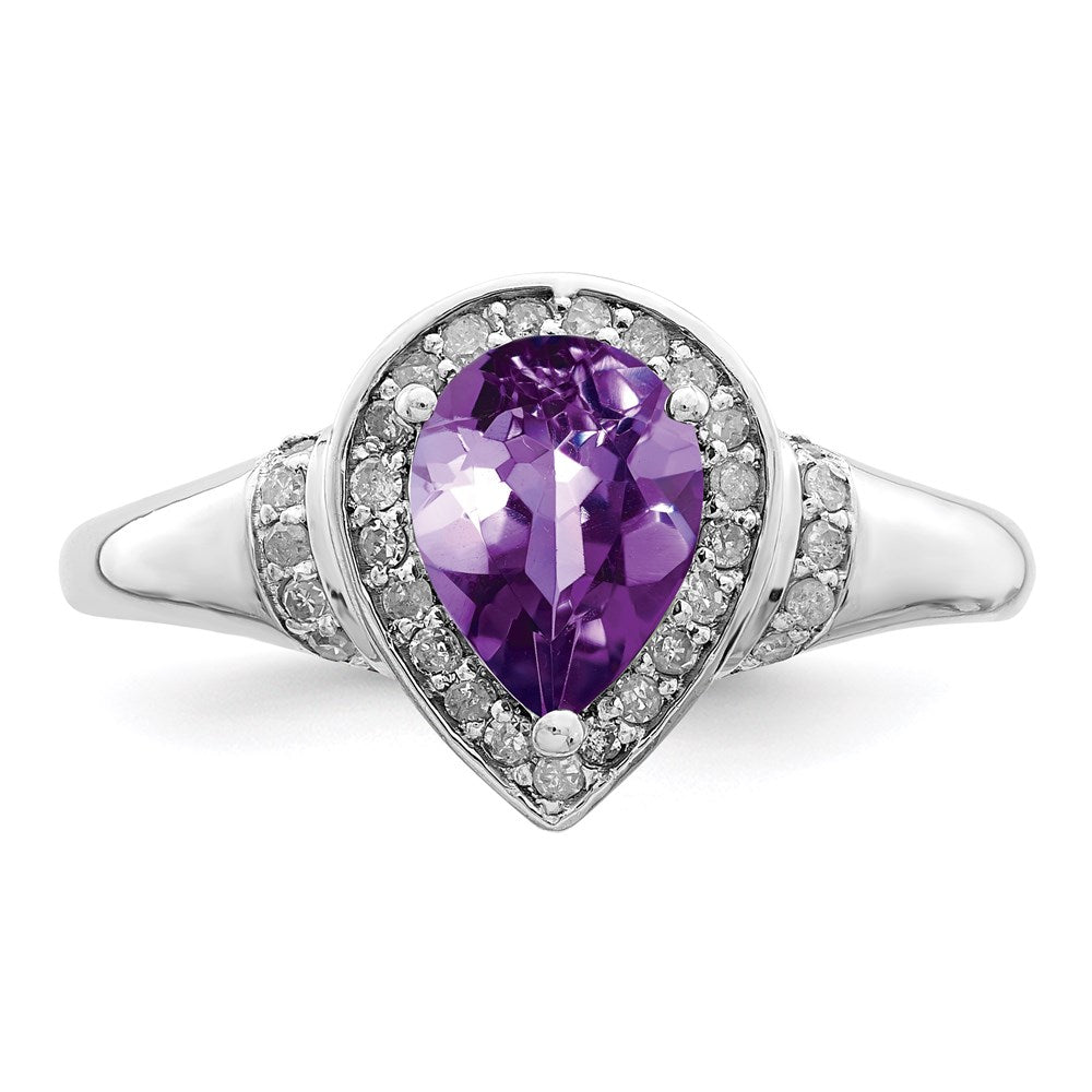 Sterling Silver Rhodium-plated Amethyst & Diamond Ring