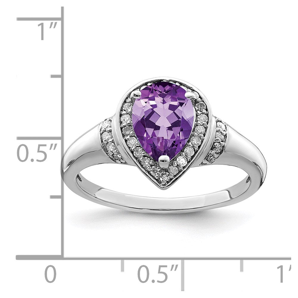 Sterling Silver Rhodium-plated Amethyst & Diamond Ring