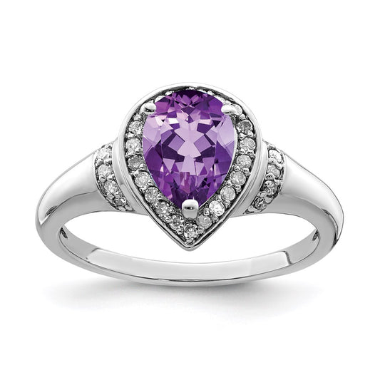 Sterling Silver Rhodium-plated Amethyst & Diamond Ring