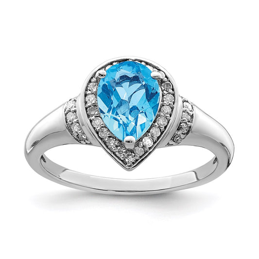 Sterling Silver Rhodium Blue Topaz & Diamond Ring