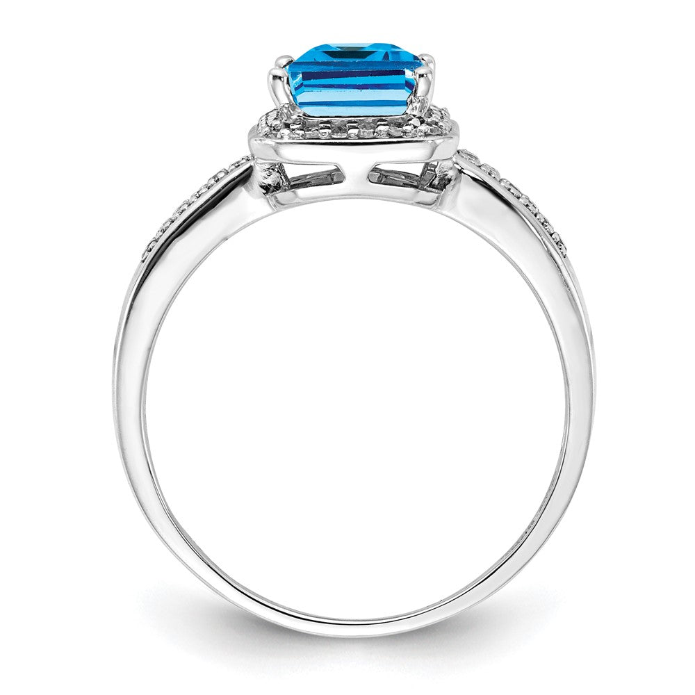 Sterling Silver Rhodium Blue Topaz & Diamond Ring