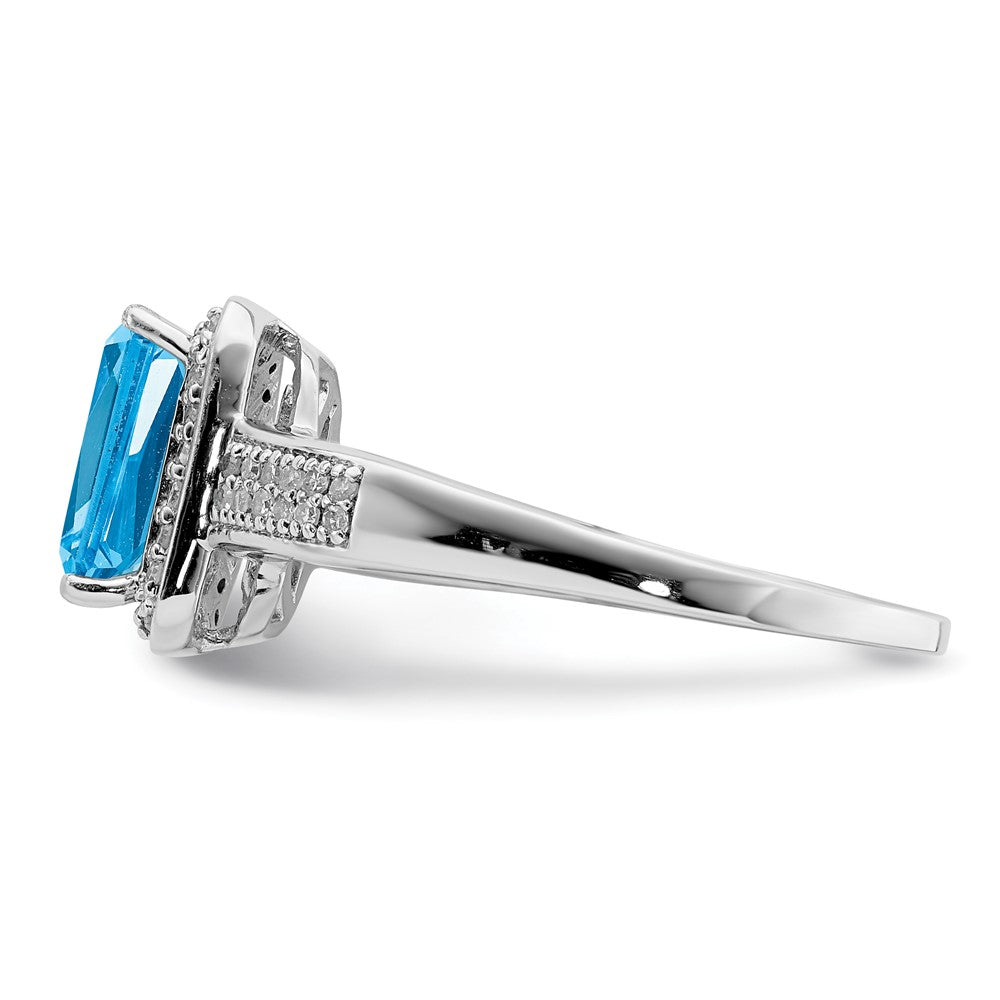 Sterling Silver Rhodium Blue Topaz & Diamond Ring