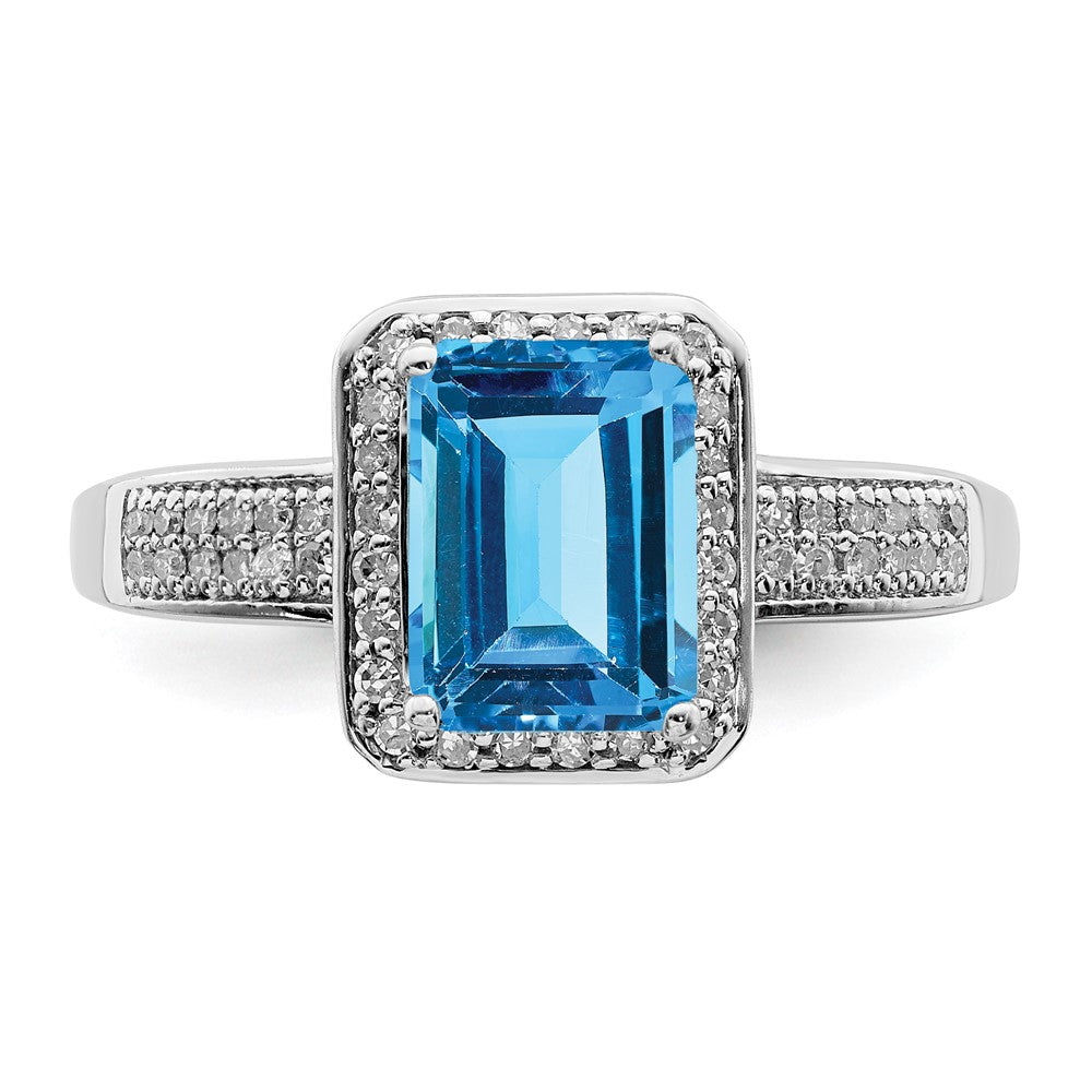 Sterling Silver Rhodium Blue Topaz & Diamond Ring