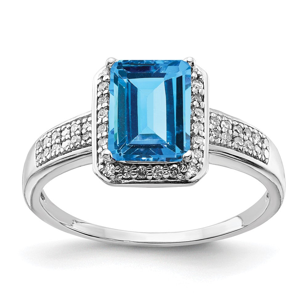 Sterling Silver Rhodium Blue Topaz & Diamond Ring