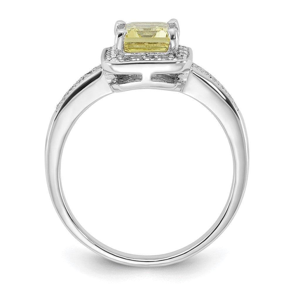 Sterling Silver Rhodium-plated Diamond & Lemon Quartz Ring