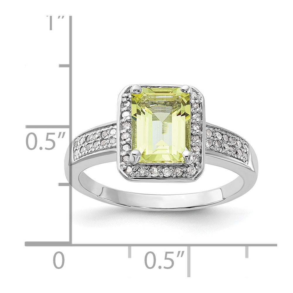 Sterling Silver Rhodium-plated Diamond & Lemon Quartz Ring