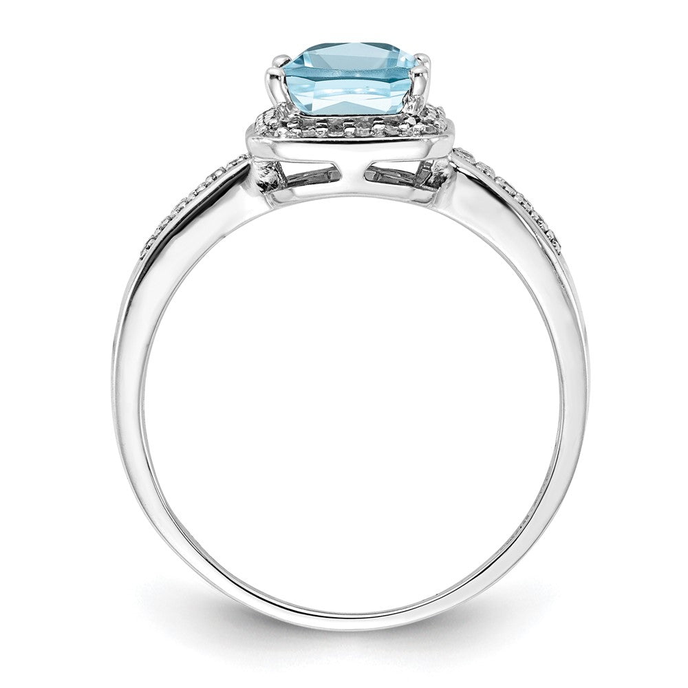 Sterling Silver Rhodium Diamond & Sky Blue Topaz Ring