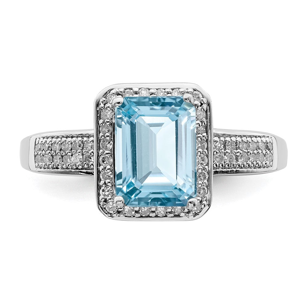 Sterling Silver Rhodium Diamond & Sky Blue Topaz Ring