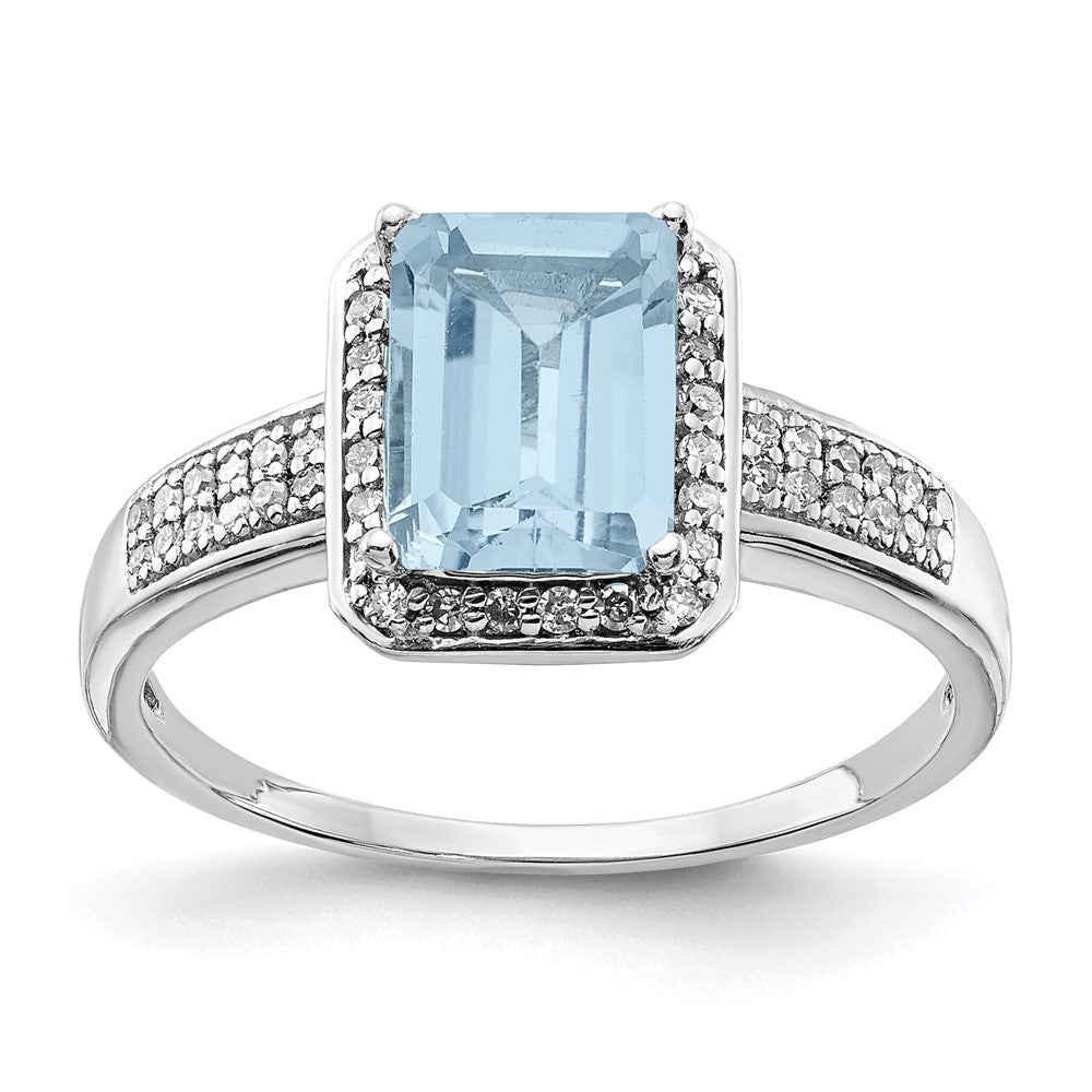 Sterling Silver Rhodium Diamond & Sky Blue Topaz Ring