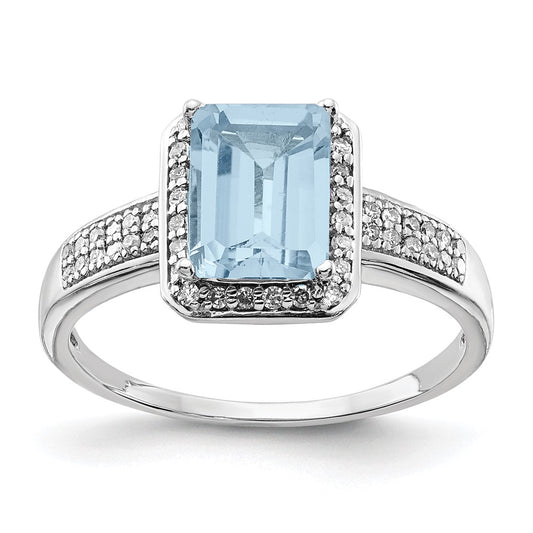 Sterling Silver Rhodium Diamond & Sky Blue Topaz Ring