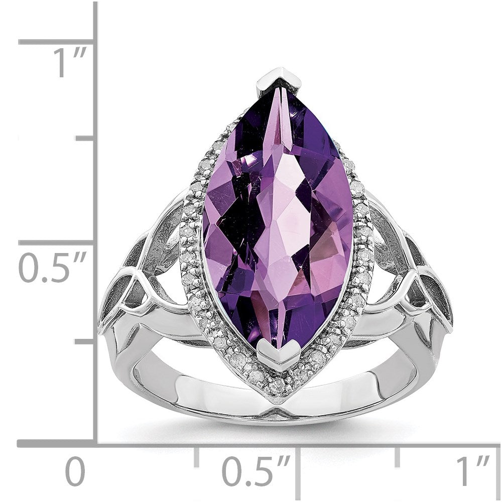 Sterling Silver Rhodium-plated Amethyst & Diamond Ring