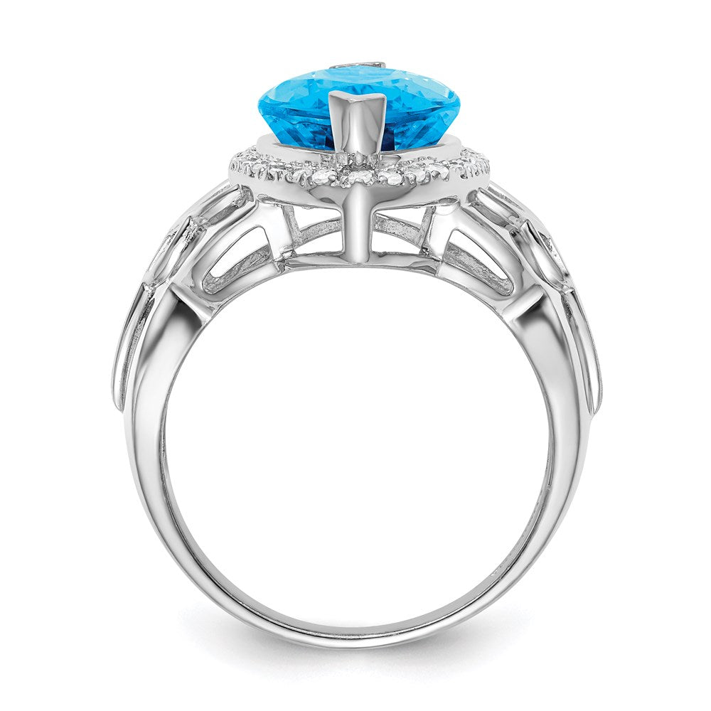 Sterling Silver Rhodium Blue Topaz & Diamond Ring