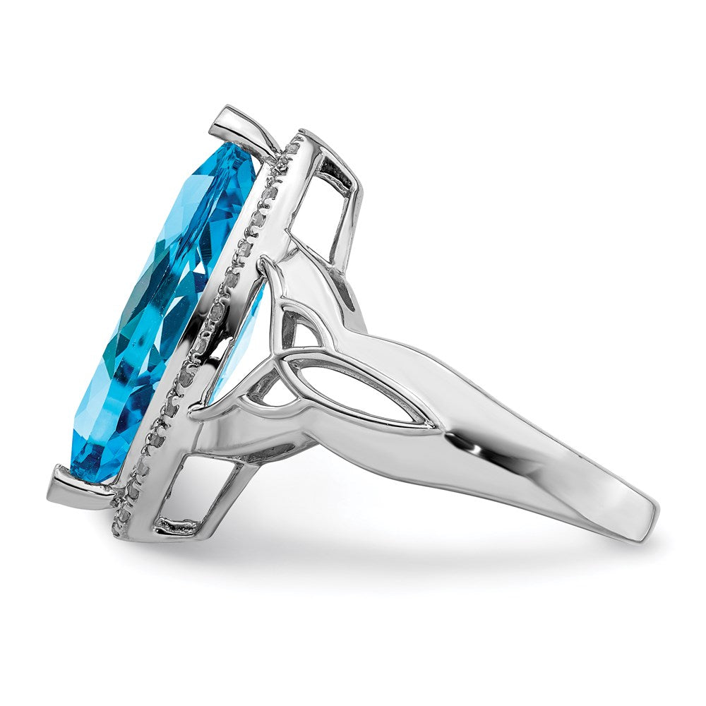 Sterling Silver Rhodium Blue Topaz & Diamond Ring