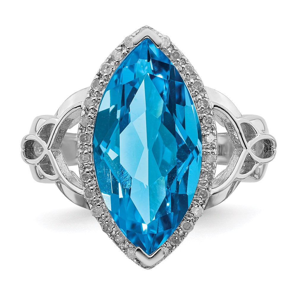 Sterling Silver Rhodium Blue Topaz & Diamond Ring