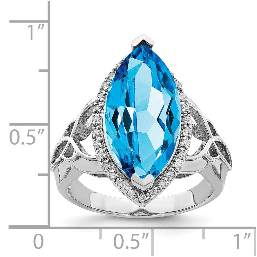 Sterling Silver Rhodium Blue Topaz & Diamond Ring