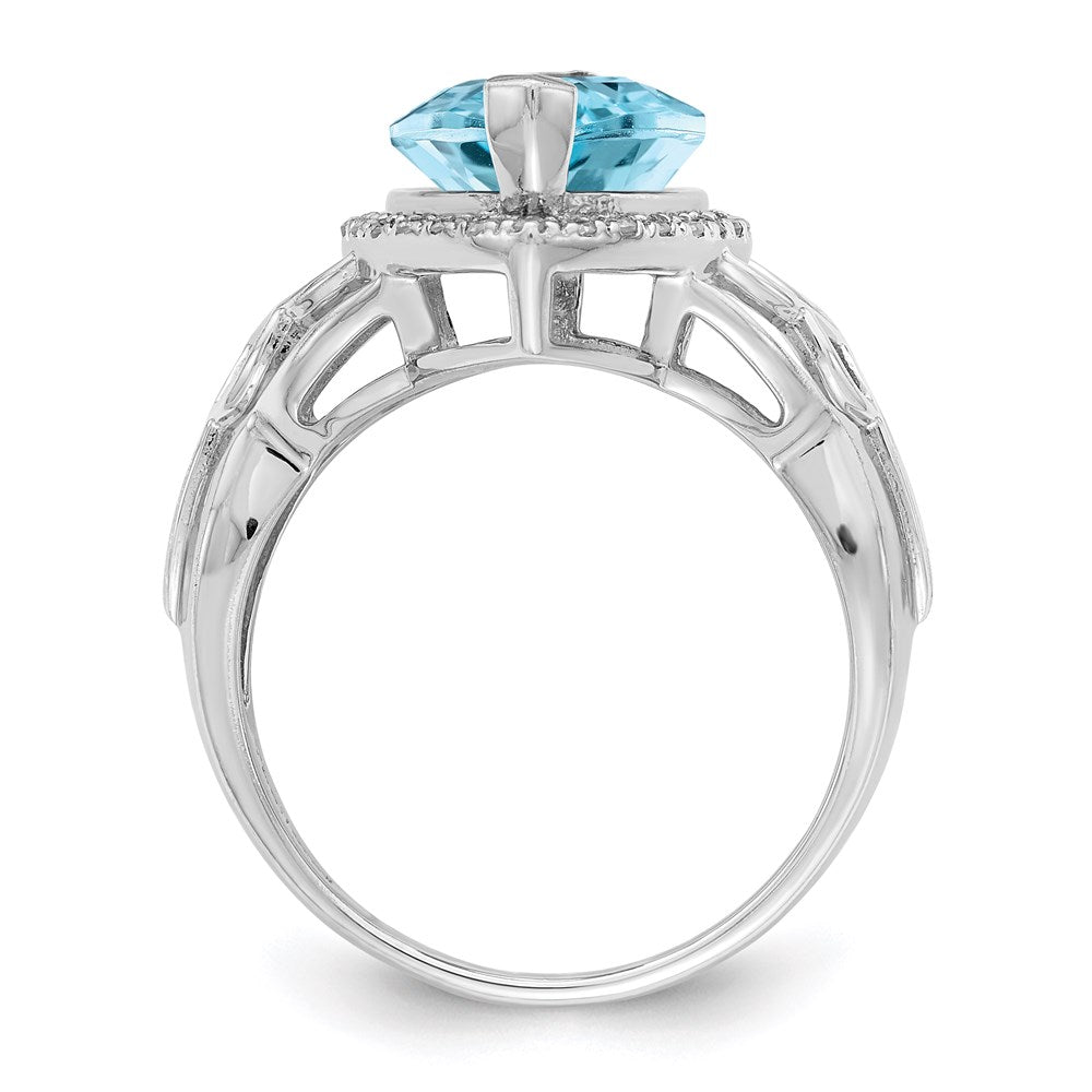 Sterling Silver Rhodium Diamond & Sky Blue Topaz Ring