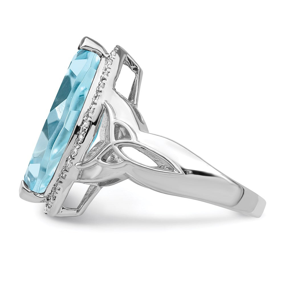 Sterling Silver Rhodium Diamond & Sky Blue Topaz Ring