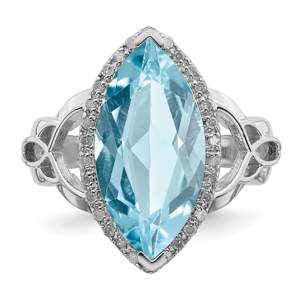 Sterling Silver Rhodium Diamond & Sky Blue Topaz Ring