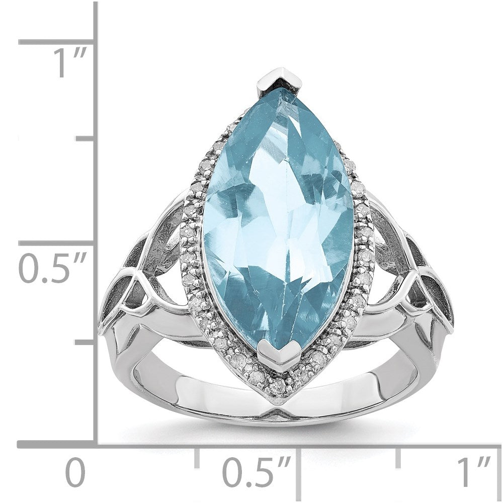 Sterling Silver Rhodium Diamond & Sky Blue Topaz Ring