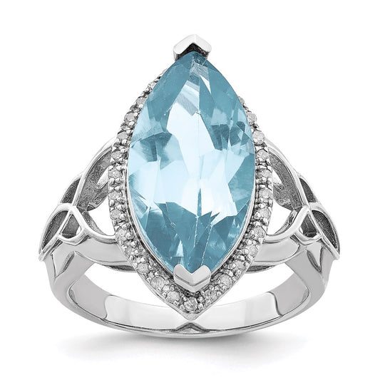 Sterling Silver Rhodium Diamond & Sky Blue Topaz Ring