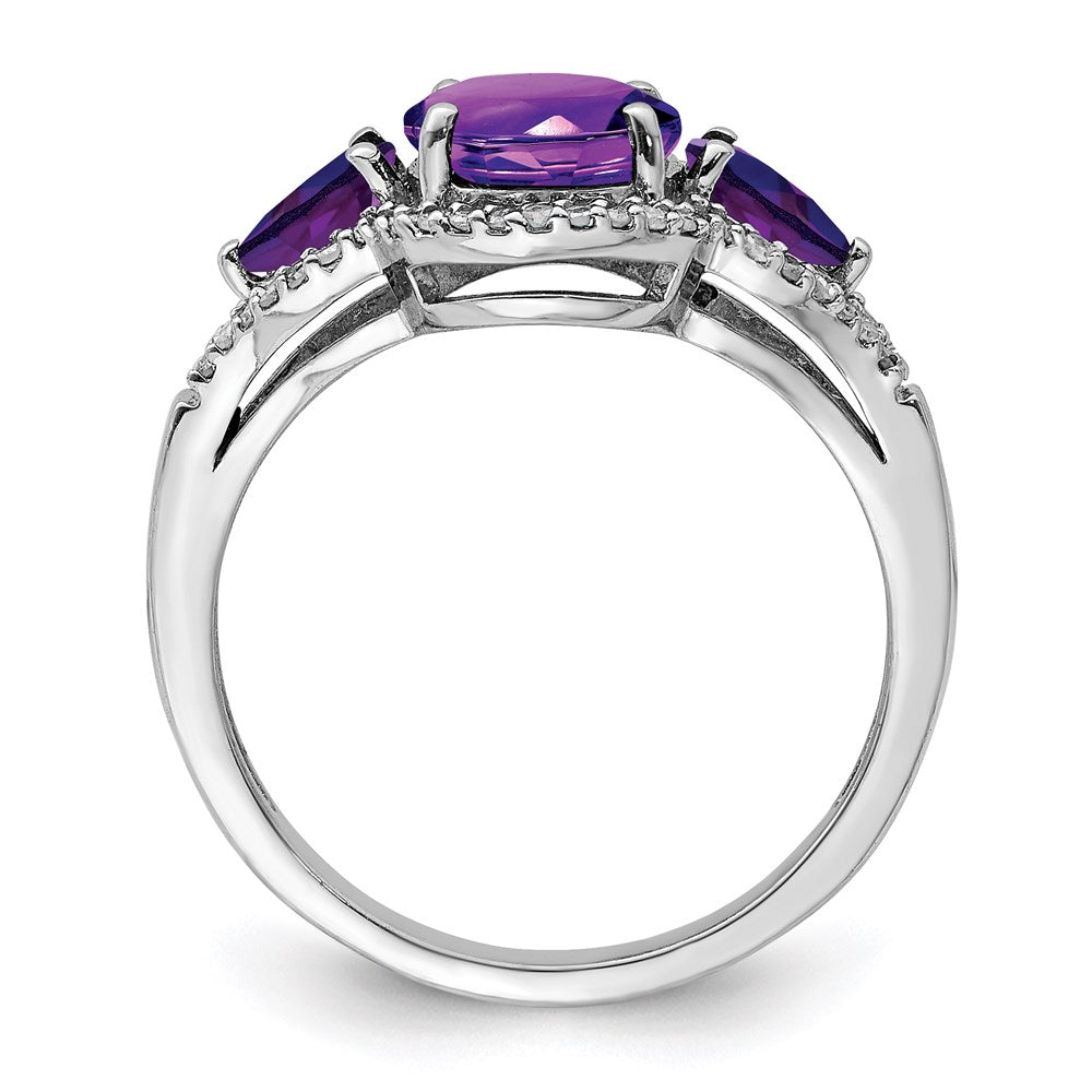 Sterling Silver Rhodium-plated Amethyst & Diamond Ring