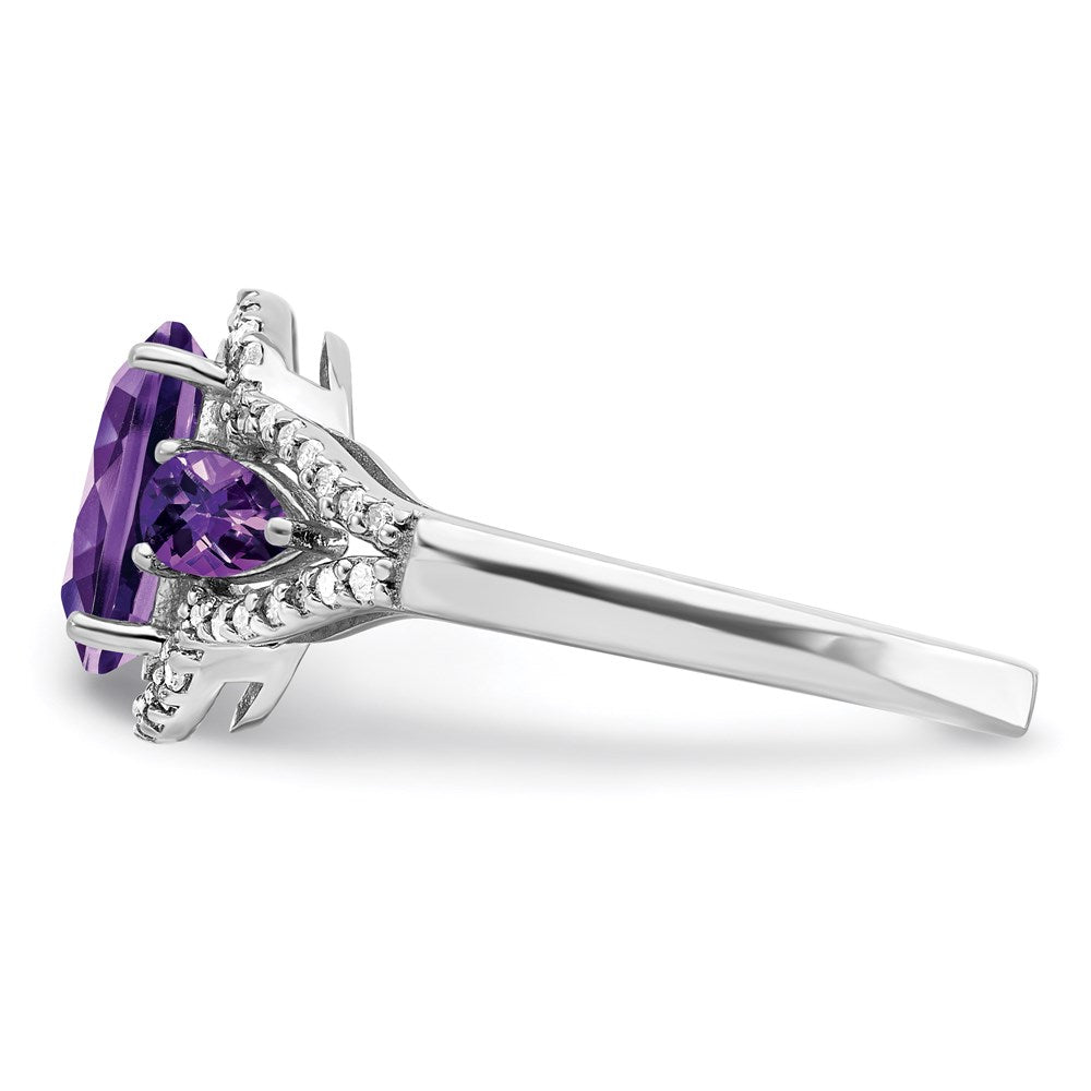 Sterling Silver Rhodium-plated Amethyst & Diamond Ring