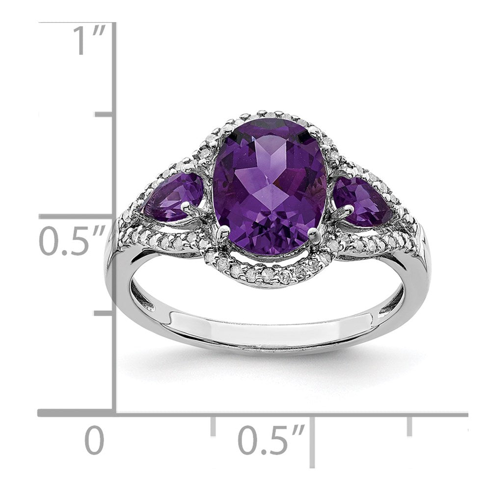 Sterling Silver Rhodium-plated Amethyst & Diamond Ring