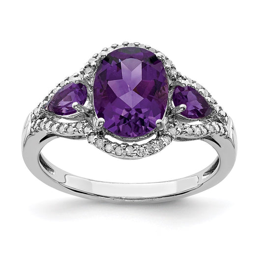 Sterling Silver Rhodium-plated Amethyst & Diamond Ring