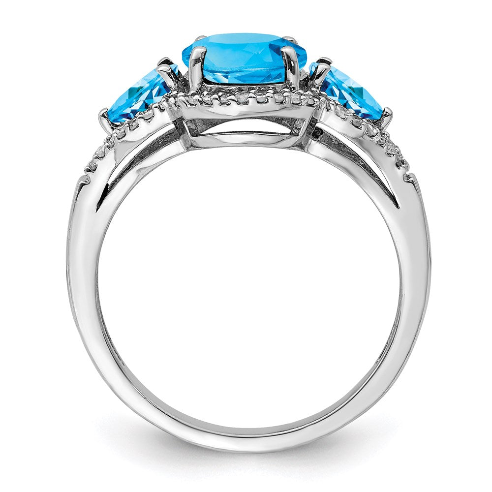 Sterling Silver Rhodium Blue Topaz & Diamond Ring