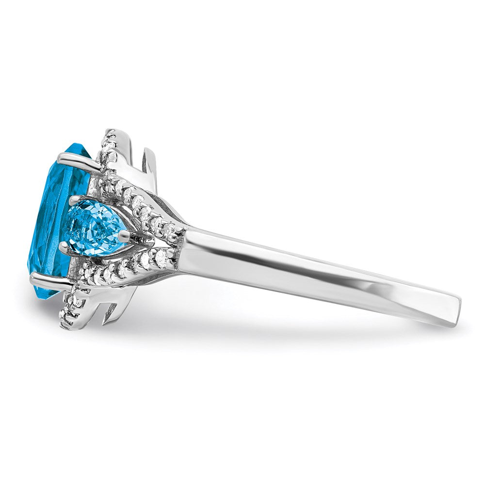 Sterling Silver Rhodium Blue Topaz & Diamond Ring